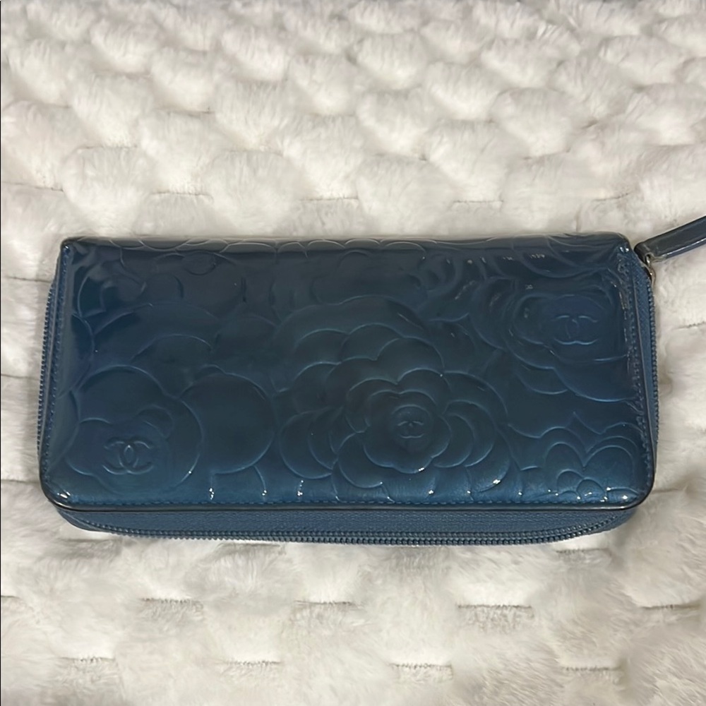 Authentic Chanel Blue Embossed Leather Wallet - Picture 2 of 14